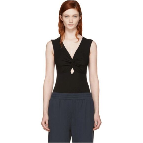 T by Alexander Wang Twist Knot Front Bodysuit Black Modal jersey Size XS - Picture 2 of 11
